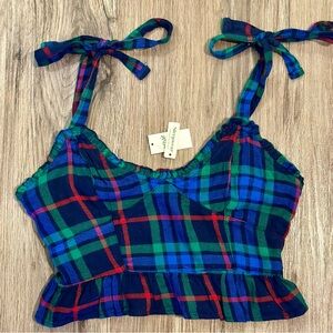 Aerie Sleepwear Blue Flannel Ruffle Pajama Tank Top SIZE SMALL